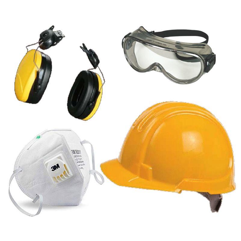 Safety Helmet, Ear Muff, Goggles, Mask